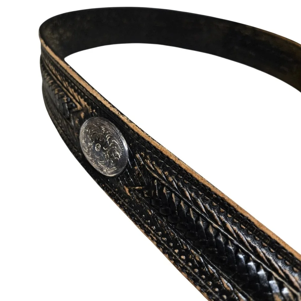 Crumrine Western Belt Buckle  Cowboy Till Death Silver Creek Belt Black 36‎